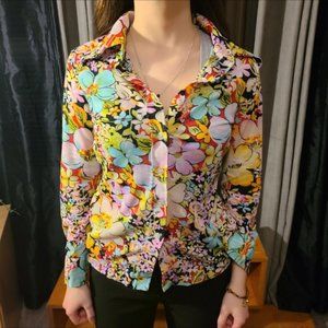 Retro Flower Power Button Up